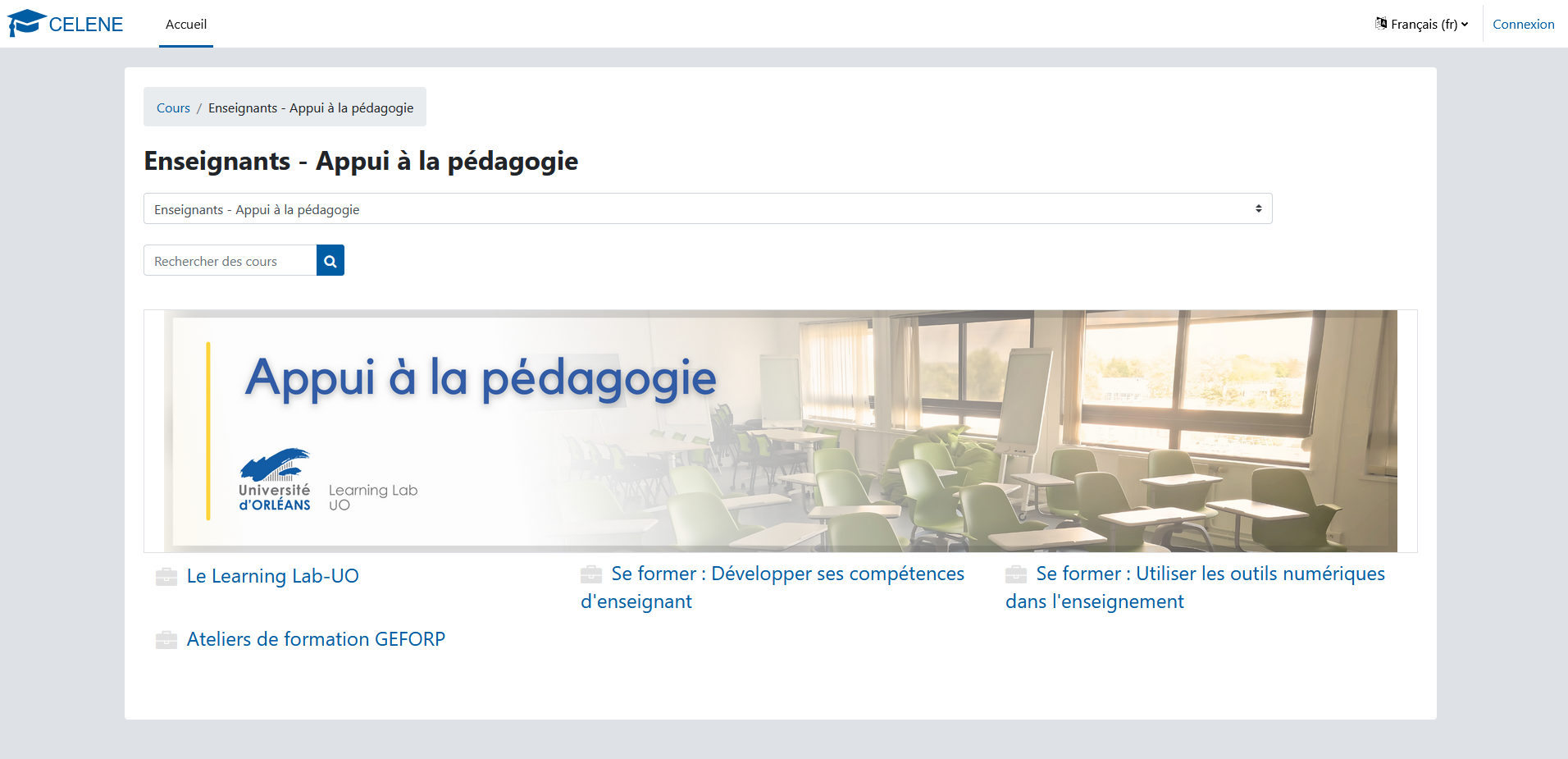 capture d'écran de l'espace moodle appui à la pédagogie